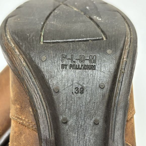 PLDM Palladium Leather Ankle Boots Womens 7.5 Stony CSR Heel Brown Booties Braid - Picture 14 of 14